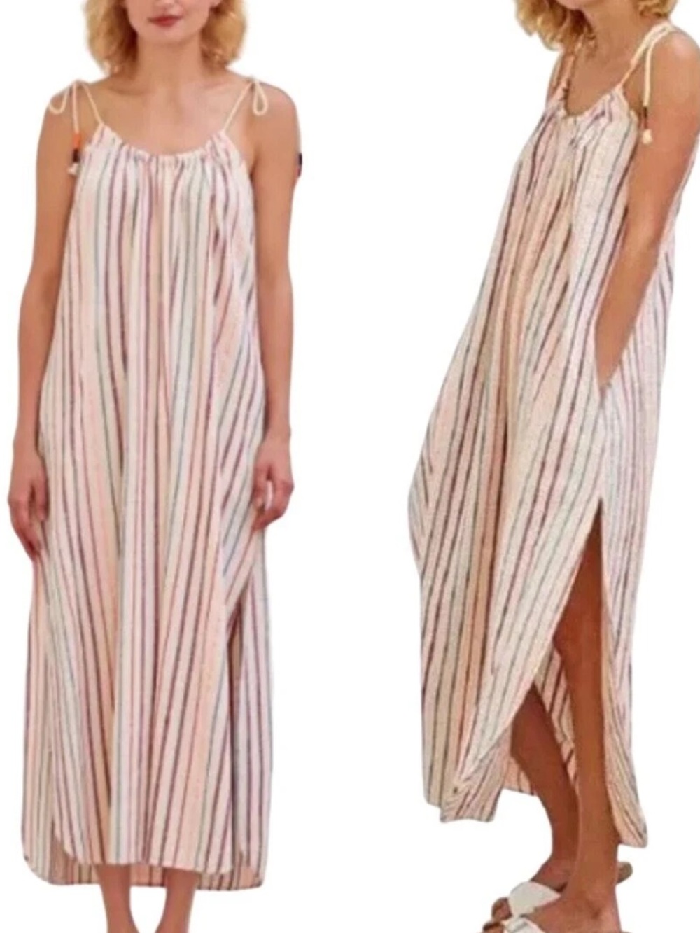 Madewell Cream Maxi Dress with Multicolor Vertical Stripes